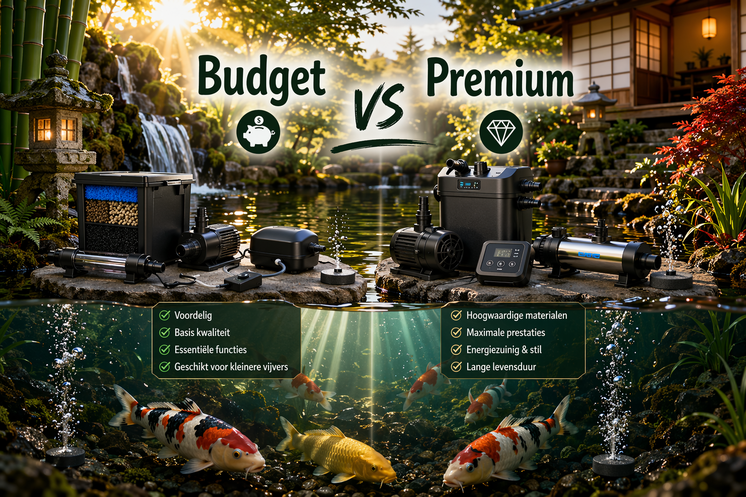 Budget vs premium vijverproducten