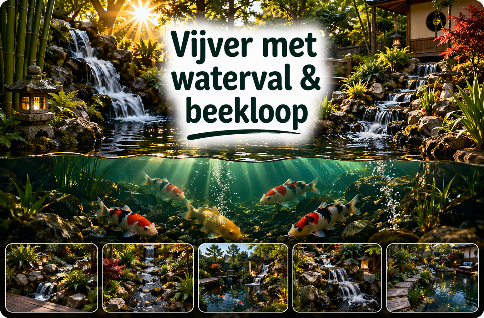 Vijver met waterval & beekloop